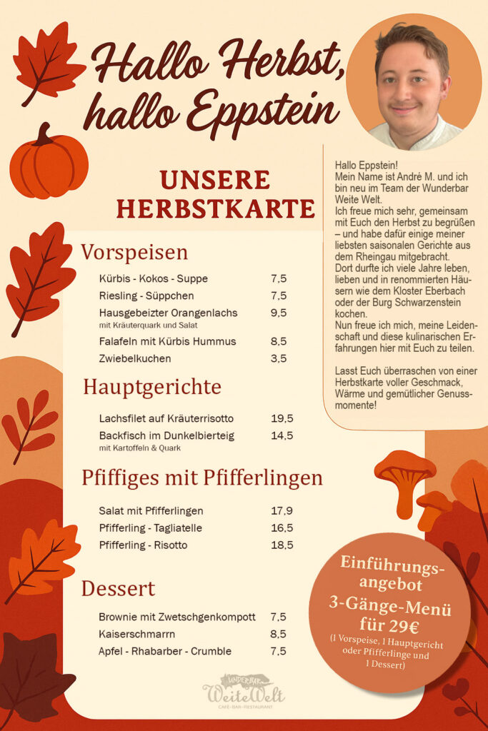 Speisekarte Herbstliche Gerichte