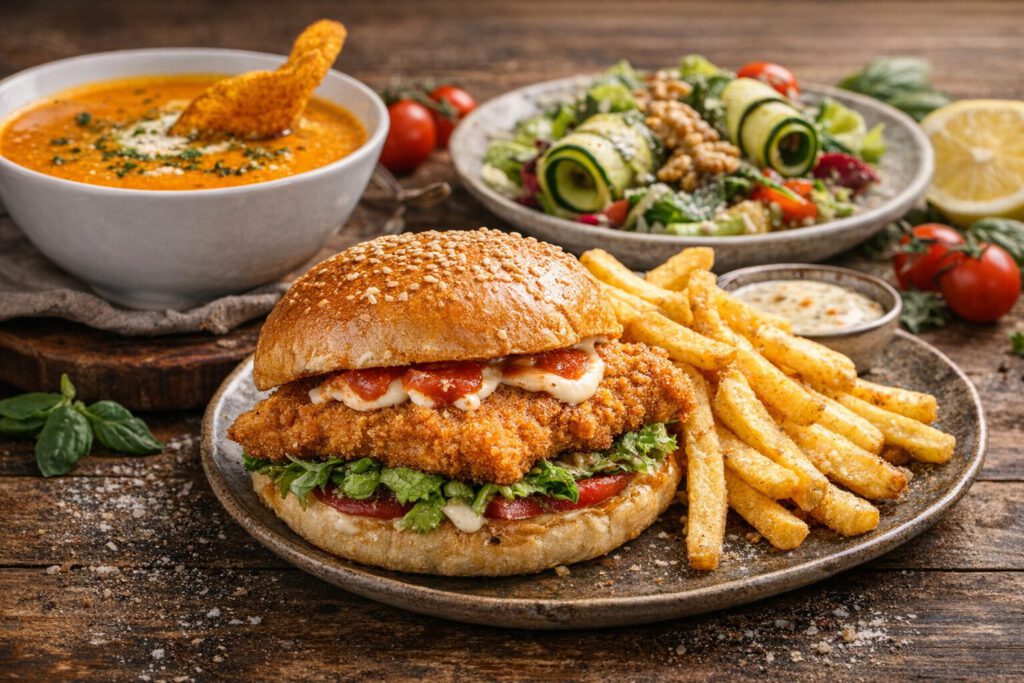 mittagsmenü burger und salat